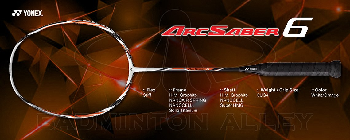 Yonex ArcSaber 6 White Orange 5UG4 (78 grams) Badminton Racket